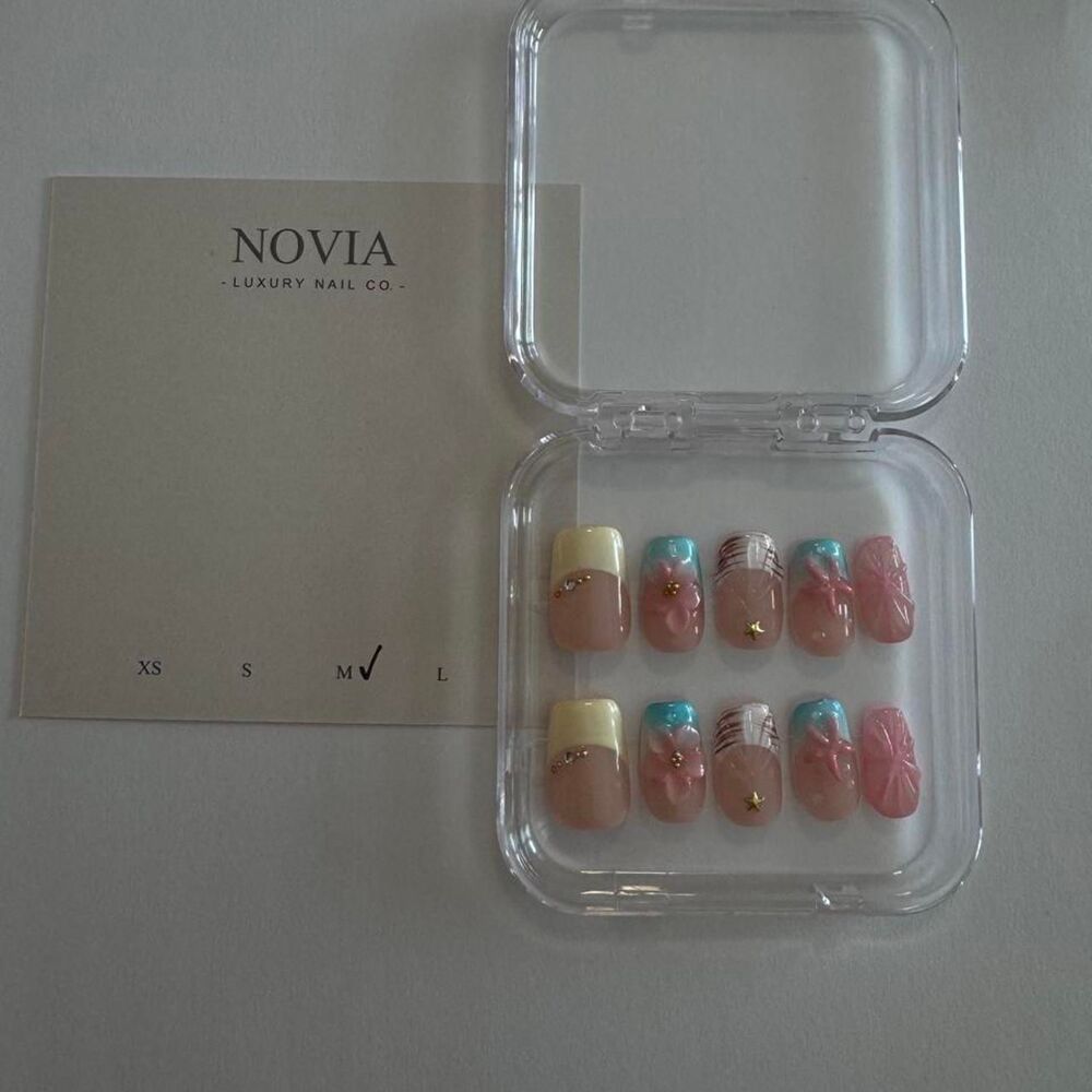 Pastel Pink & Blue 3D Floral Press On Nails | Size Medium